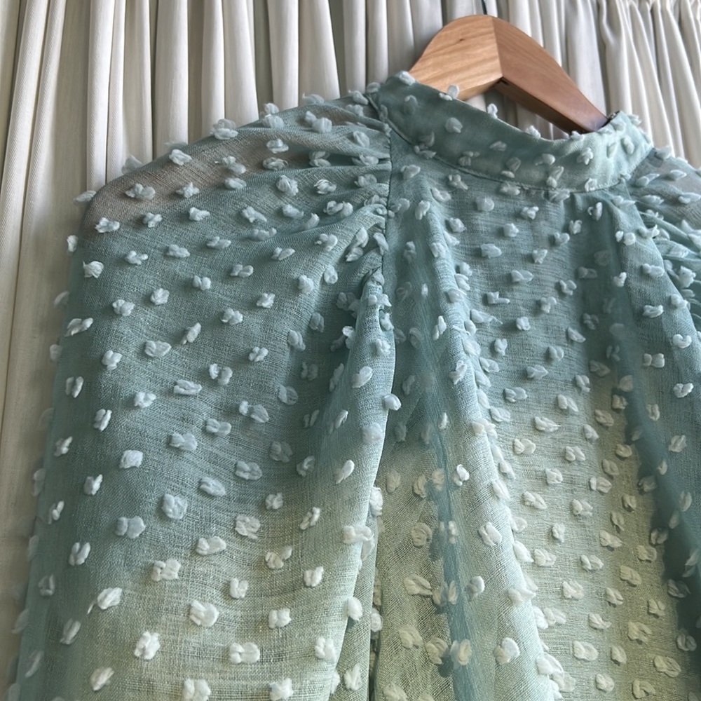 ZARA - size small - blue statement blouse with little Pom-Pom like pieces